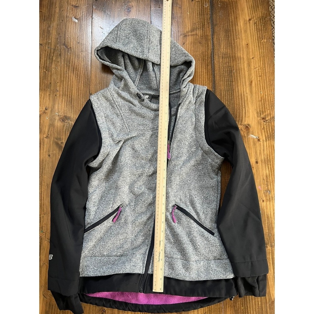 New Balance Womens Hybrid Full Zip Hoodie Jacket Grey Black Fleece Lined - Picture 2 of 8